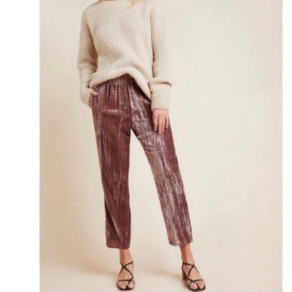 Anthropologie Tina Jo mauve lilac velvet pull on straight leg pants size large - Picture 9 of 9